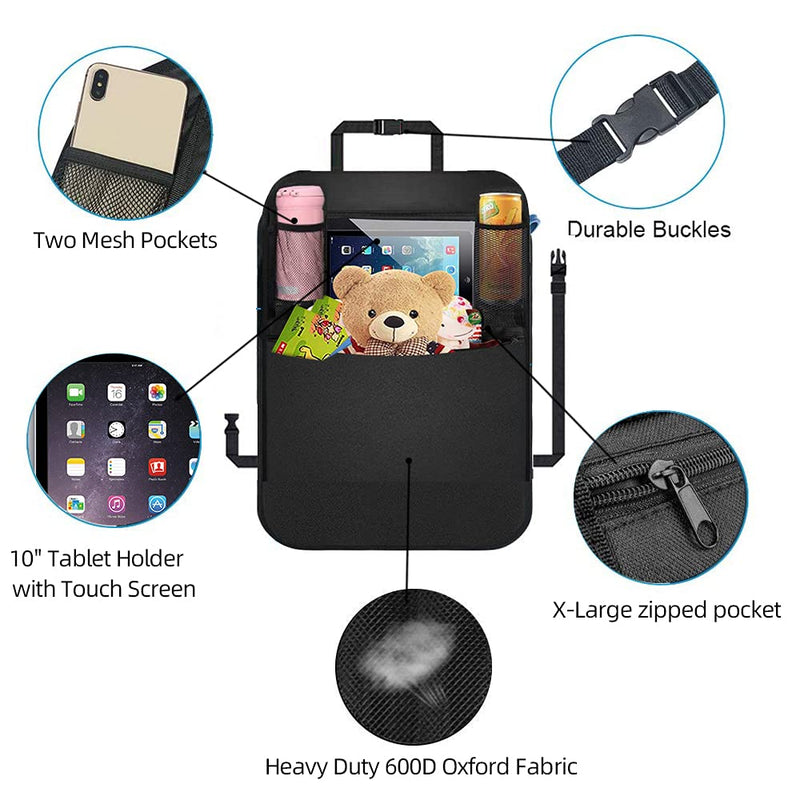 Premium Backseat Organizer for Kids 2 Pack, Heavy Duty Waterproof and Stain Resistant Kick Mats Back Seat Protector, Durable Backseat Car Organizer with Tablet Holder+Storage Pockets