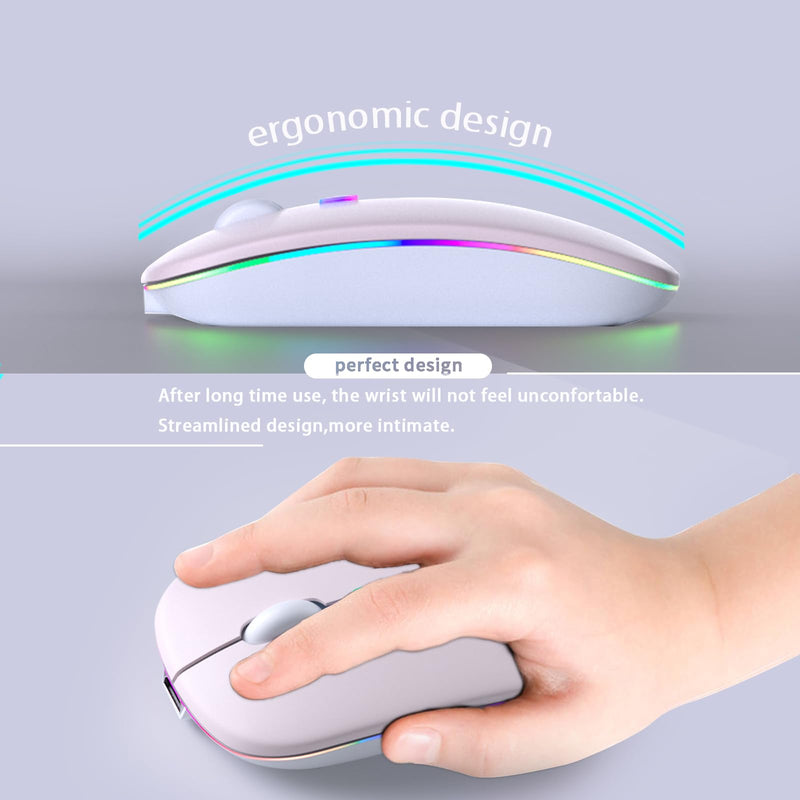 Wireless Bluetooth Mouse, Rechargeable LED Dual Mode Mouse (Bluetooth 5.2 and USB Receiver) Portable Silent Mouse,for Laptop/Desktop/Tablet(Pink) Pink
