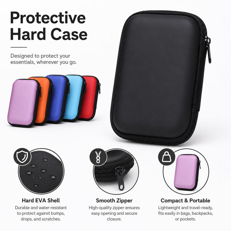 2.5 Inch EVA Organizer Case, Portable Camera Accessory Bag, Hard Shell Storage Pouch for Earbuds, Data Cables, Chargers and Small Items Purple