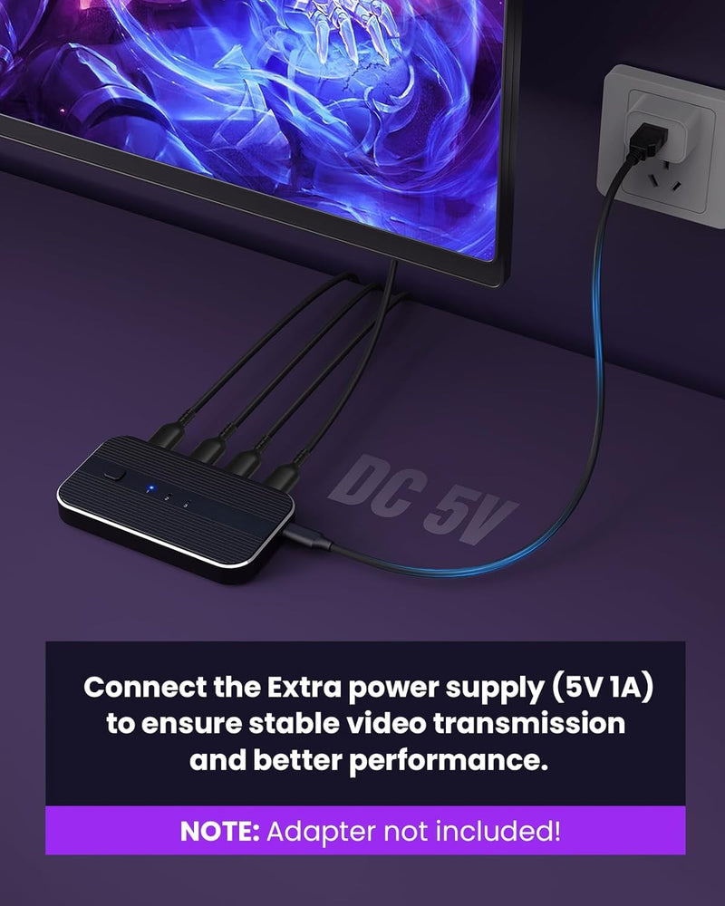 HDMI Switch 3 in 1 Out 4K@60Hz, 3 Port HDMI Switch 3 in 1 Out with Remote Support HDCP2.2 Compatible with Dolby Nintendo Switch PS5/4/3 Xbox Roku TV Fire Stick Blu-Ray Player