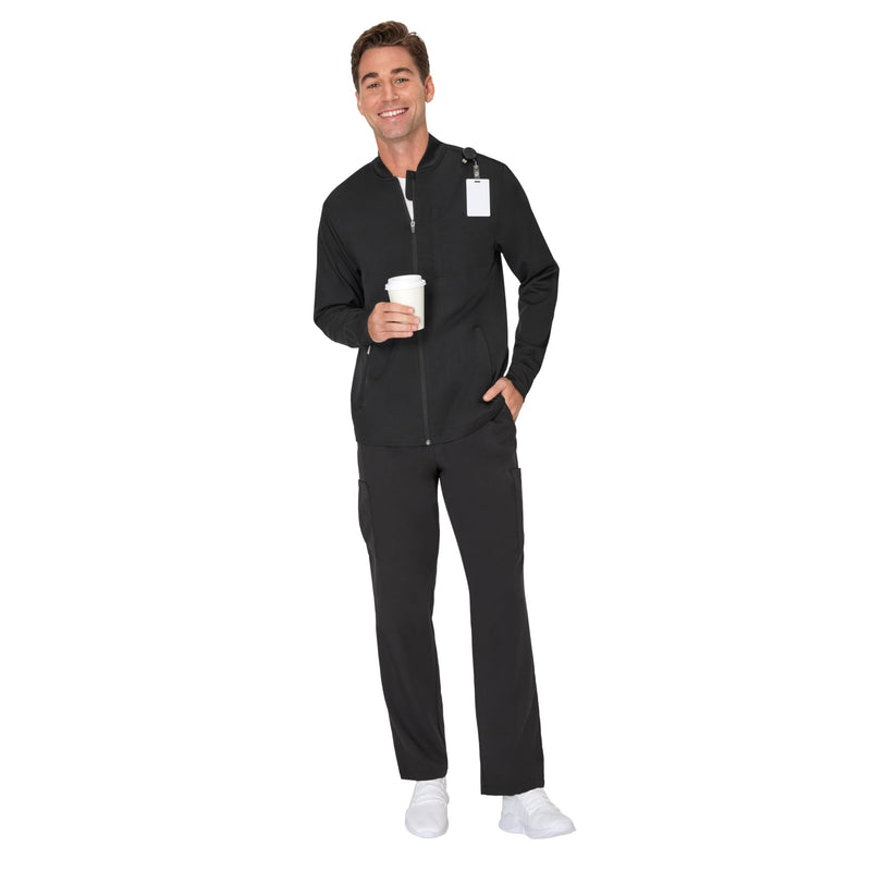Hanes Men's Scrubs Healthcare Jacket, Zip-up Scrub Jacket for Men, Moisture-wicking & Odor Control Large New Ebony