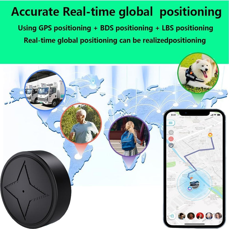 Mini GPS Tracker for Vehicles,Real-Time Tracking,No Subscription Required | Hidden Magnetic GPS Locator,No Monthly Fee,IP68 Waterproof,Global Positioning,Long Standby Time,for Kids,Dogs,Trucks/Person ﻿