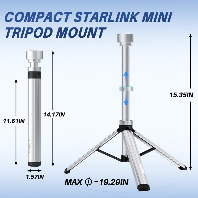 Starlink Mini Tripod Mount, All Aluminum Portable Starlink Mini Mount, Stable Tripod Stand Compatible with SL Mini/V5 Pipe Mount Adapters, Starlink Mini Kit for RV Travel Camping Boat Silver