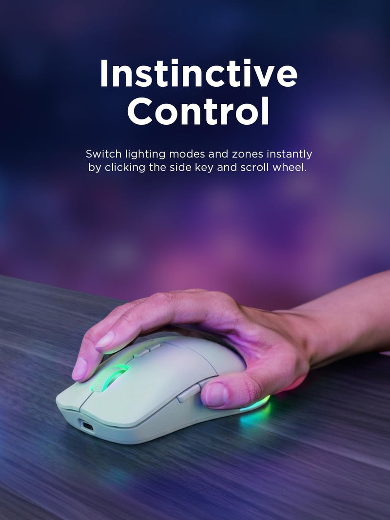 Lenovo Legion M220 Wireless RGB Gaming Mouse, Tri-Mode (Bluetooth, 2.4GHz & Wired), 5000 DPI Optical Sensor, 2-Zone RGB Lighting, 100Hr Battery, 7 Buttons, USB-C Rechargeable, Glacier White