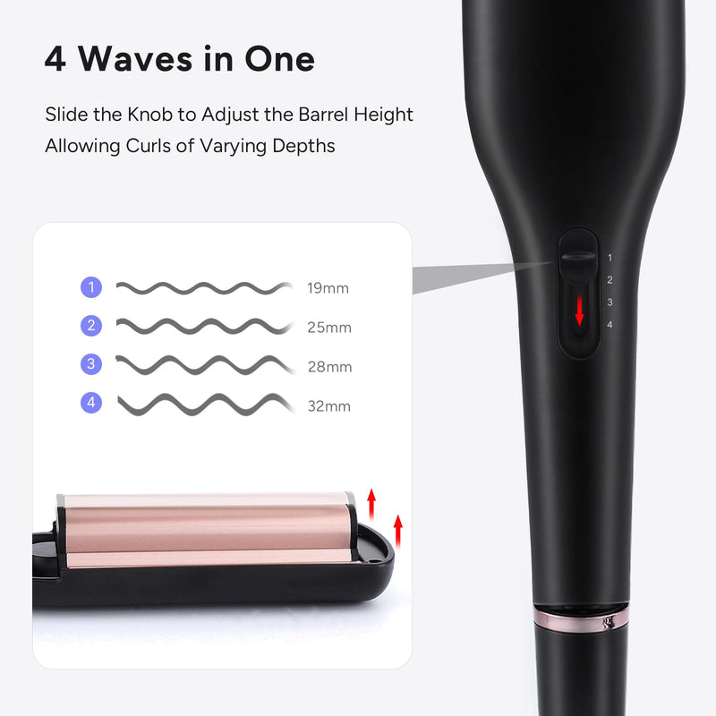  [AUSTRALIA] - Mermaid Hair Waver - 4 Adjustable Heights for Short Medium Hair | Beach Waves Curling Iron with Ceramic Coating, 5 Heat Settings, 1h Auto Shutoff, 100V-240V | Includes 2 Clips, Glove and Mat 19/25/28/32mm