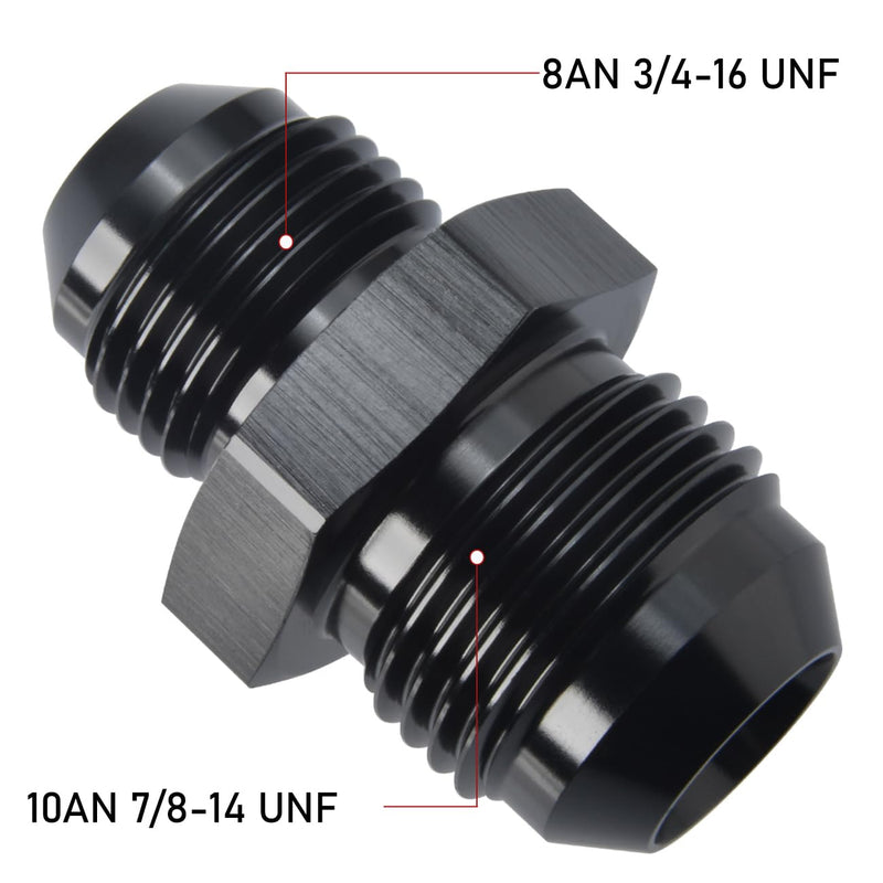 10AN to 8AN Male Flare Reducer Union Adapter Fitting Aluminum Black 10AN to 8AN Black, Straight - 1PC
