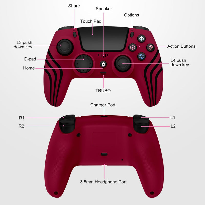 Wireless Controller for PS4,Controller Compatible with PS4/Slim/Pro,Red Red