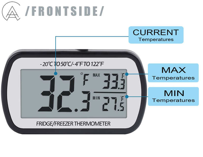 AEVETE Refrigerator Thermometer Digital Fridge Freezer Thermometer with Magnetic Back Large LCD, No Frills Easy to Read (Black-6 Pack) Black 6 pack