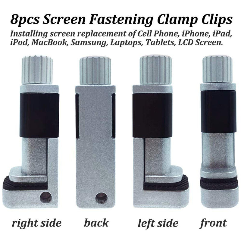 Phone Screen Repair Clamp with Protective Rubber Pad, Adjustable Fastening Clip Compatible with iPad MacBook Samsung Tablet LCD iPhone Screen Replacement, Frame Clamp Tool 8 Pcs 8pcs Metal Clamps-value Pack