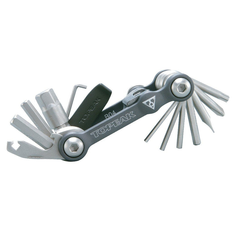 Topeak Mini 18+ Multi-Tool – Lightweight 20-Function Compact Bicycle Repair Kit with Chain Tool, Tire Levers, Spoke Wrenches, and Neoprene Carry Case 3.2” x 1.7” x 0.8” Silver, Grey, Black