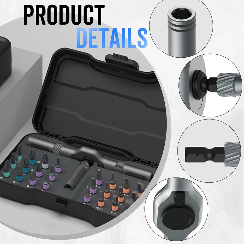 24 in 1 Magnetic Ratchet Screwdriver Set, Upgrade DIY Screwdriver 24 in 1 Multi Bit Magnetic Drive Set with Detachable Ratchet Handle, Multipurpose Repair Tool Kit for Furniture Computer Bicycle