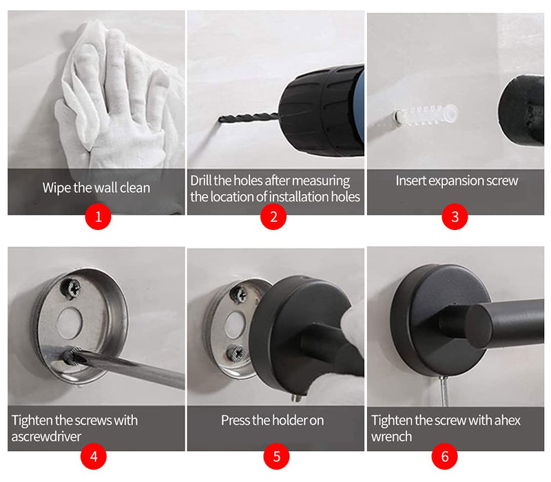 4pcs Matte Black Toilet Paper Holder and Towel Ring Set, Stainless Steel Hand Towel Holder and Towel Hanger with Hardware Pack 4pcs Matte Black