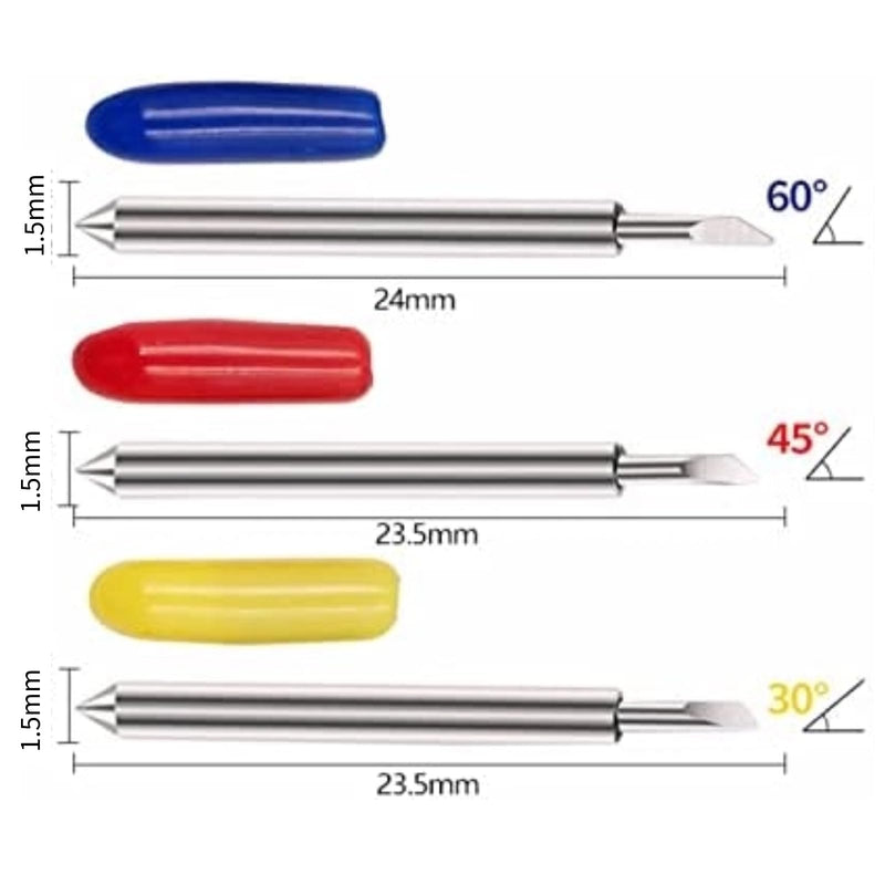 15pcs Roland Cutting Knife Tungsten Steel Plotter Blade with Cutter Blade for Cutting 30/45/60 Degree with Holder Base