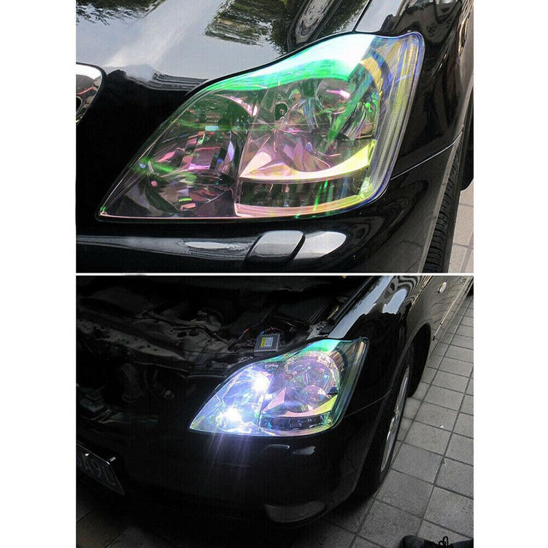 LZLRUN 12 by 48 inches Self Adhesive Auto Car Tint Chrome Chameleon Headlight Taillight Fog Light Vinyl Smoke Film Sheet Sticker Cover (Chameleon Transparent) Chameleon Transparent