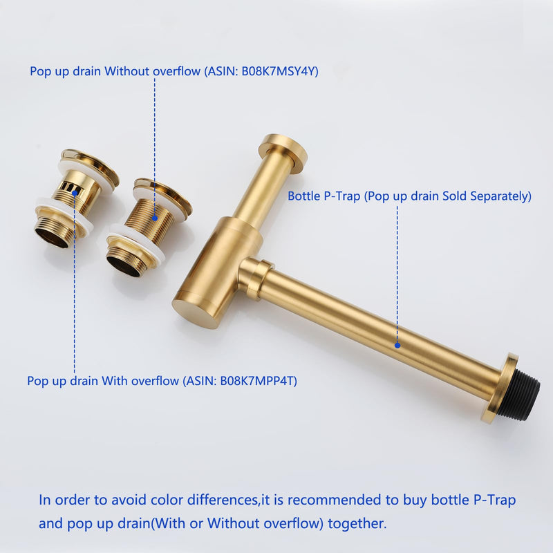 Bottle Trap, Brass Decorative 1 1/4 Bathroom Sink P Trap, Large Body Round Lavatory Waste Drain Kit,Champagne Bronze SW-83888CB. T02-champagne Bronze