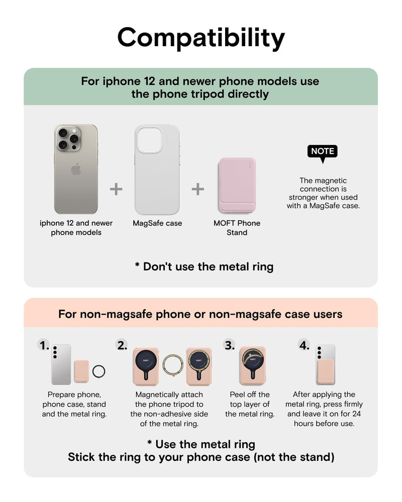 MOFT Phone Tripod Wallet for iPhone, Mulit-Angles, Lightweight & Portable Phone Stand, MOVAS Vegan Leather Magnetic Wallet, Strong Magnets, NFC Card Holder,Travel Essential, Blush (with Card Slot) Blush x With Card Slot