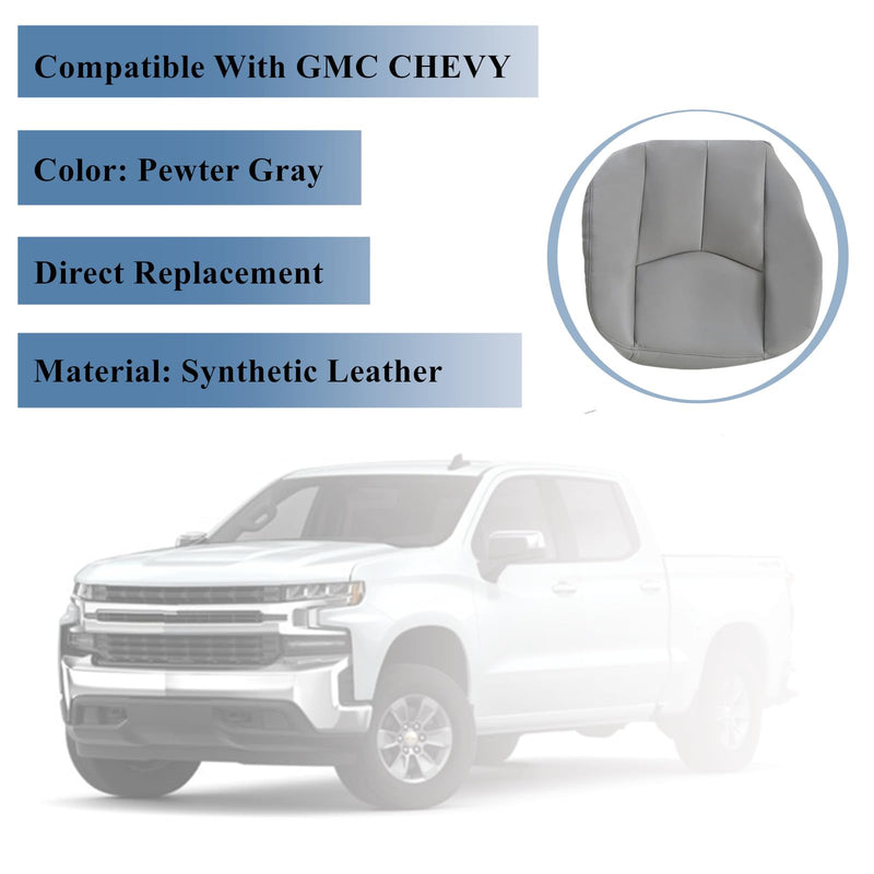 SecosAutoparts Driver Side Bottom Replacement Leather Seat Cover Gray# 922 Compatible with Chevy Silverado Sierra Tahoe Suburban Avalanche Yukon Yukon XL 2003 2004 2005 2006