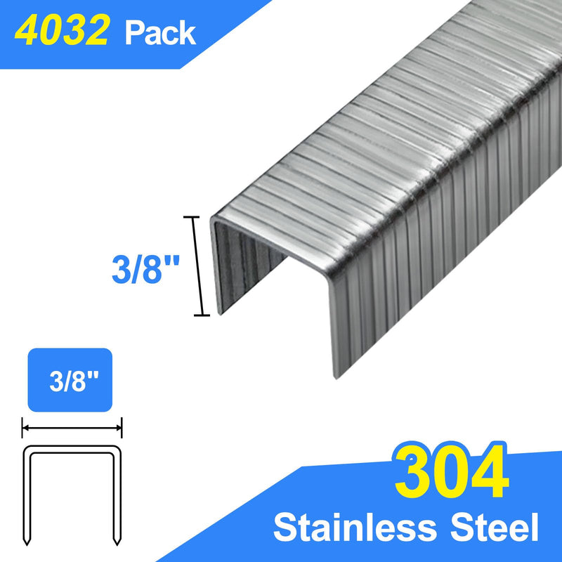 20 Gauge 304 Stainless Steel T/50 Staples - 3/8" Crown Upholstery Staples, 3/8" Leg Length, 4032-Counts, Compatible with Staple Gun & T-50 Stapler 3/8"--4032 pcs