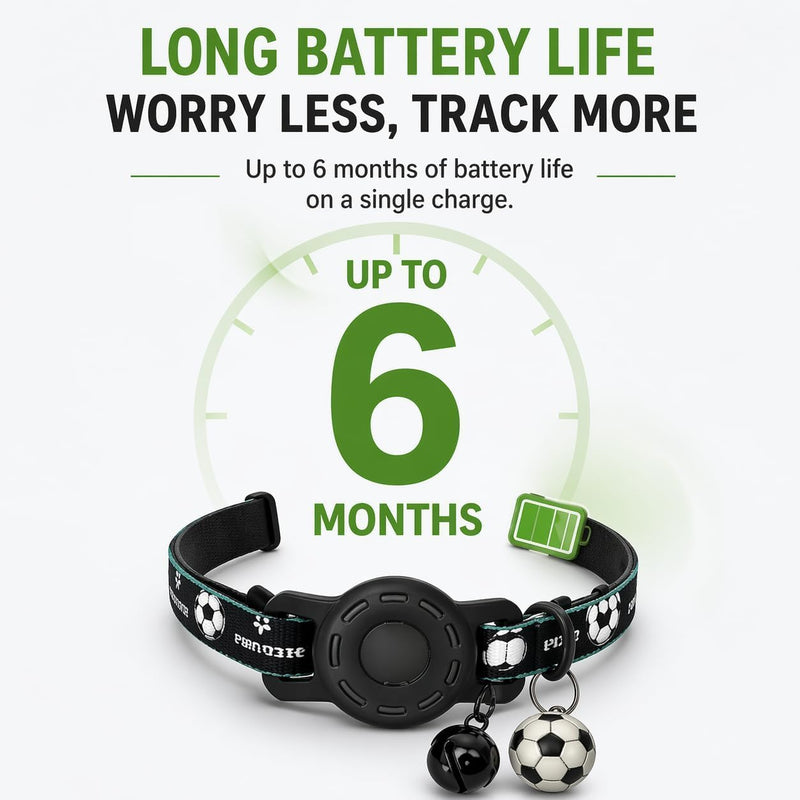 GPS Collar for Cats (Android Only) Pet Tracker, Soccer Style Smart Tag Compatible with Google Find My, Waterproof No Monthly Fee Cat Tracking Collar, Game Day Football Design for Pet Safety