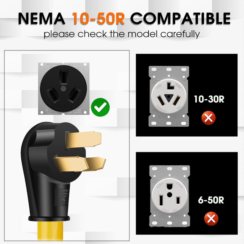 NEMA 10-50P to 14-50R EV Charger Adapter Cord with Ground Wire | 50Amp 3Prong 6AWG 125/250V, Old Oven dryer Adapter Cord for Tesla and Other EV Level 2 Charging 12 inch