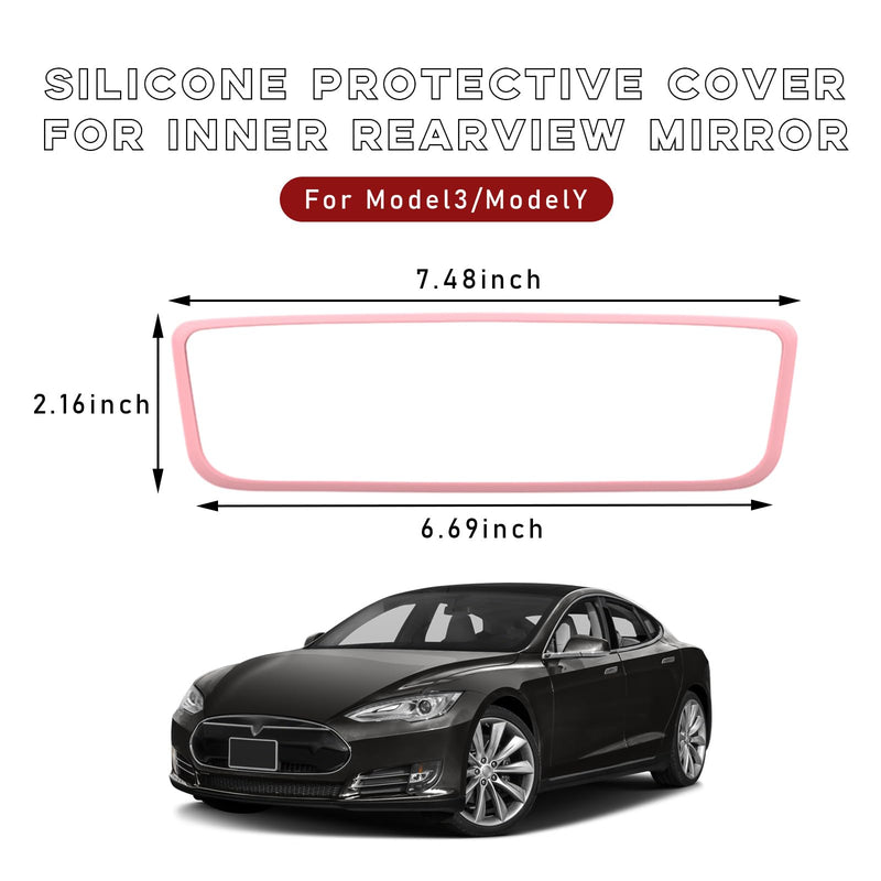 Car Rear View Mirror Protector Frame, Silicone Auto Rearview Edge Protection Cover Compatible with Model 3 Model Y, Interior Rear View Trim Frame Decoration, Car Accessories (Pink) Pink-1PCS