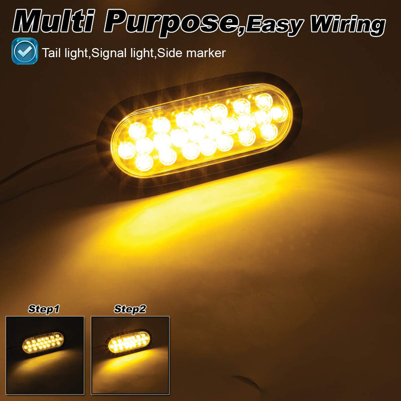 6 Inch Oval Clear Lens Amber Trailer Marker Lights 24 LED Turn Parking Signal Lamp SMD Plug & Rubber 3-Wire for Trailer Truck RV Pickup Van 12v DC (2 Pcs) Clear/Amber Pack of 2