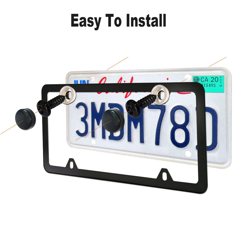 Aootf Black Anti Theft License Plate Screws- Stainless Steel Rustproof Security Bolts Fasteners for Front Rear Car Tag Mount- M6 (1/4") Locking Hardware, with Matte Caps Inserts Nuts, Rattle Proof Pad Black Screws-8