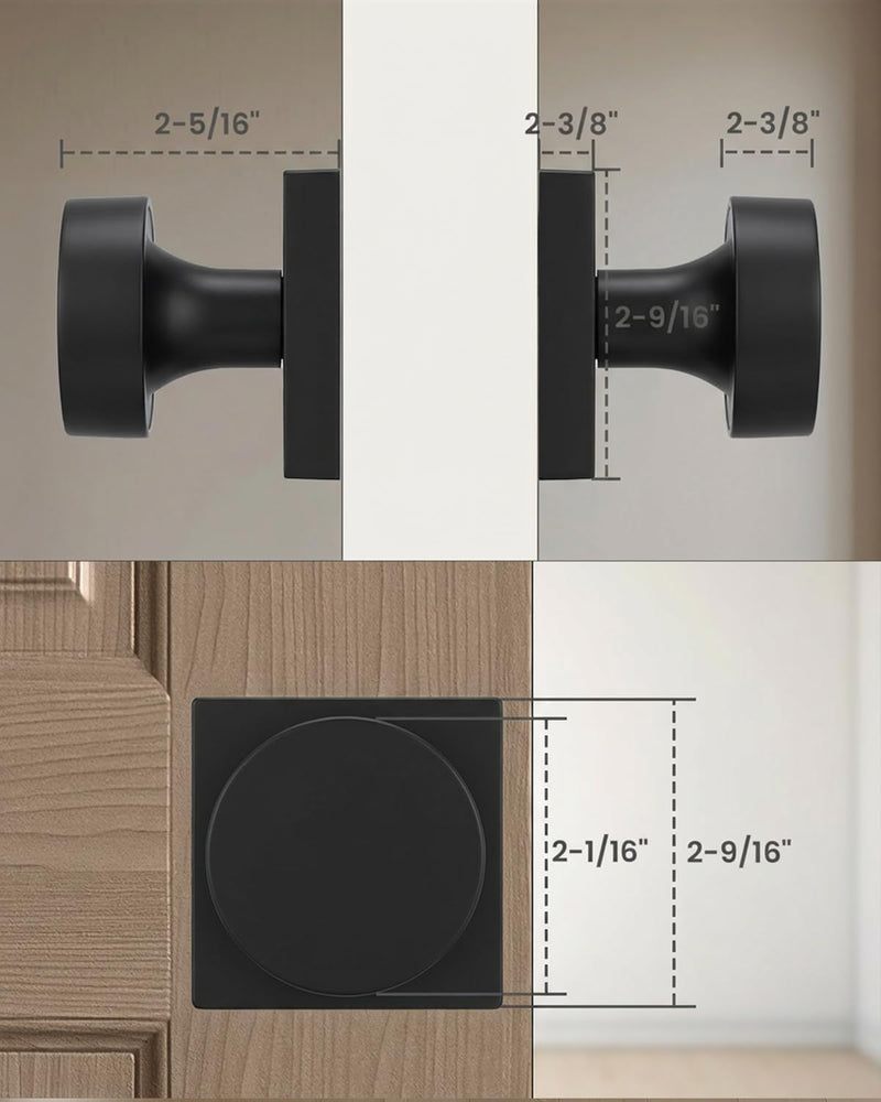 Goldenwarm Black Dummy Door Knobs Interior, Matte Black Dummy Door Knobs for Closets, Hallways, Kitchens, Zinc Alloy Heavy Duty Modern Square Interior Door Knob(1 Pairs / 2 Pieces) Matte Balck 1