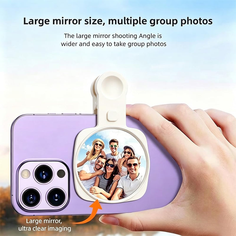 HD Selfie Mirror for Phone Back Camera, Universal Clip-on Vlog Accessory | HD Selfie Mirror Phone Back Camera with practical functional design, ideal for desk, office and travel for phone White