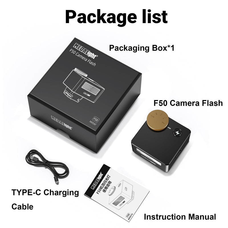 MEDALight Mini Flash F50 Camera Flash GN10,5 Power Levels Aluminum Manual Hot Shoe Flash for Ricoh GR3/Sony zv1/Sony zve 10/Fuji/Canon/Nikon/Film Cameras.(Black)