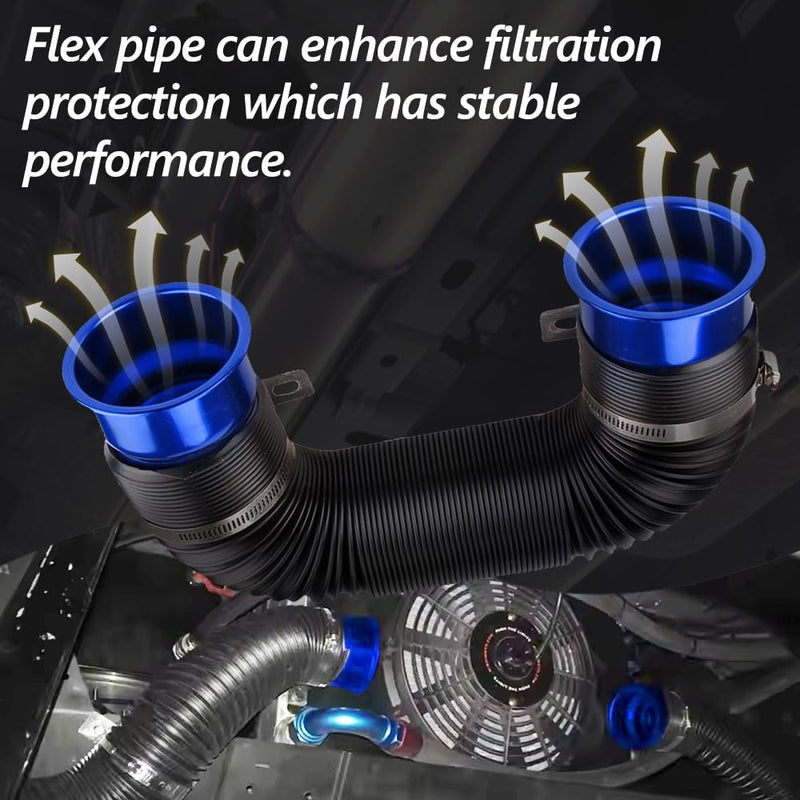 3" Turbine Intake Pipe, Cold Air Intake Pipe 76MM Adjustable Flexible Hose Tube Car Cold Air Turbo Intake Inlet Pipe Universal Cold Air Intake Filter, Blue
