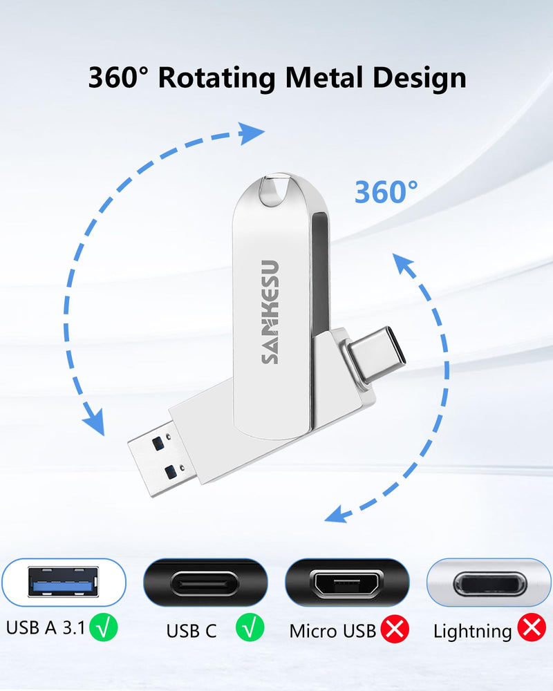 1TB USB C Flash Drive 3.1,Up to150MB/s Read Speed, USB A and Type C OTG Thumb Drive, Dual Memory Sticks Compatible with Android Phones/PC/Laptop/Macs(Silver) 1TB silver