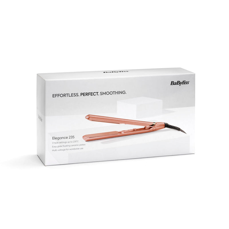 BaByliss Rose Gold Hair Straighteners - Ceramic Plates for Smooth Styling, Multi-Voltage Worldwide use, Ultra-Fast 15 Second Heat Up, 3 Heat Settings Up to 235°C, 2598U