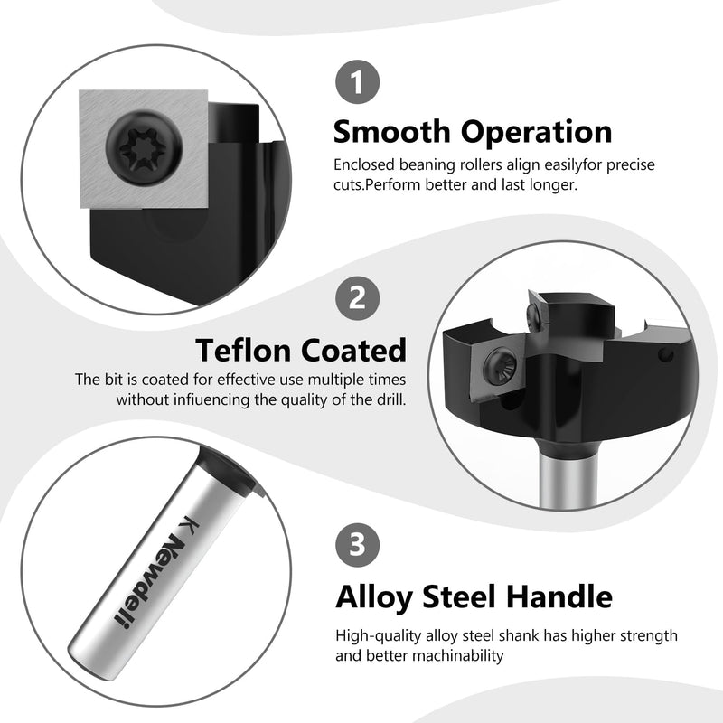 Newdeli CNC Spoilboard Surfacing Router Bit 1/2" Shank 2" Cutting Diameter 3 Wings Insert Carbide Slab Flattening Router Bit Planing Bit Wood Planer Tool 2" Cut Dia- 1/2" Shank- 3 Insert Wings