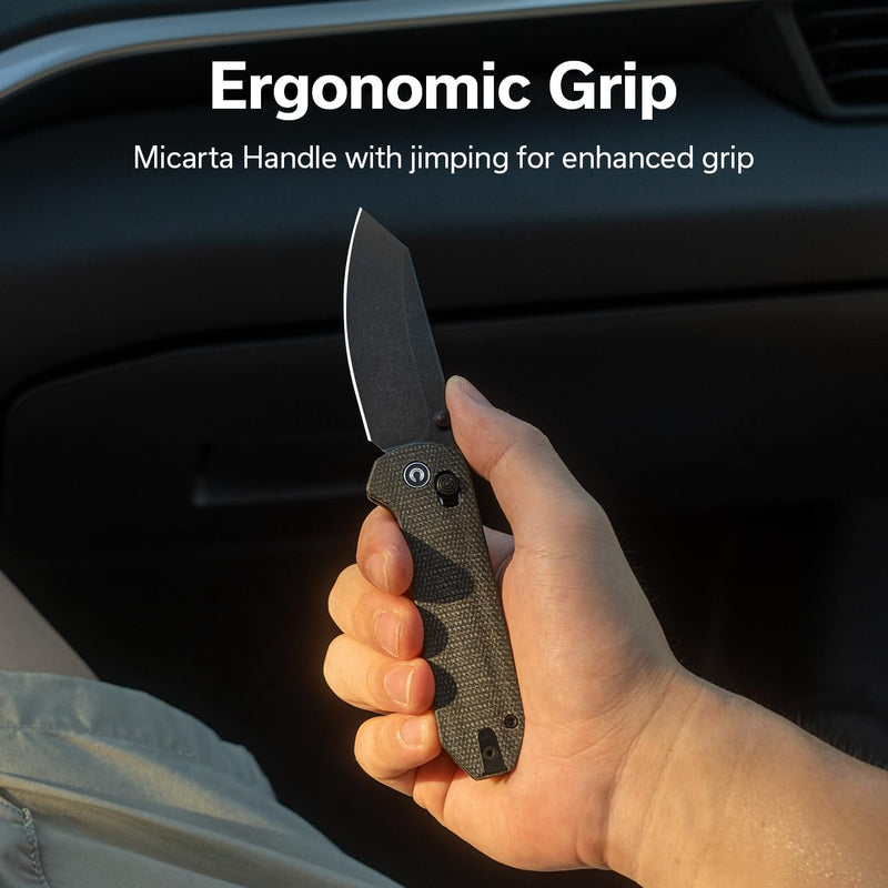 CIVIVI Yonder Folding Pocket Knife for EDC, Crossbar Lock Knife with 2.88" 14C28N Blade Micarta Handle, Lightweight Knife Gifts for Men Women Camping Hiking, Designed by Zac Whitmore C23073B-1 Dark Green