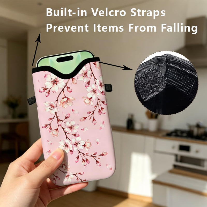 Floral Phone Pouch with Adjustable Strap Neck Lanyard Fits Most Smartphones 7.1 x 3.9 Inch Neoprene Phone Sleeve Pouch Cherry Blossom Waterproof Carrying Cellphone Case Bag for Women Men