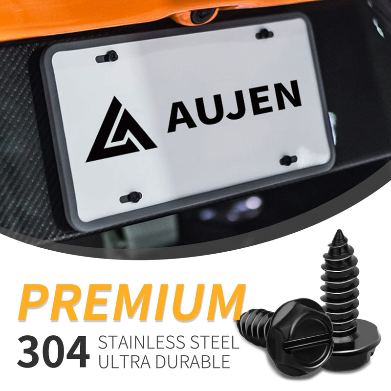 Aujen License Plate Screws, Rustproof Stainless Steel License Plate Screw Kit, Suitable for Screw Holes Size of 3/4" x 1/4" License Plate Bolts, Black License Plate Screws for Most Vehicles (8 Pcs)