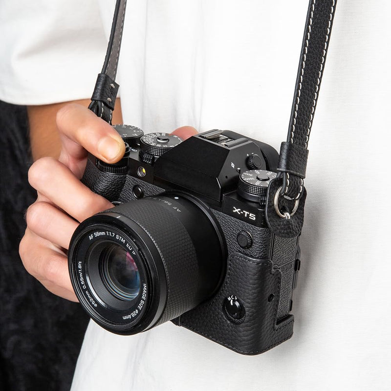 X-T5 Vintage Genuine Leather Camera Case Half Leather Camera Protector with Shoulder Strap for Fujifilm X-T5