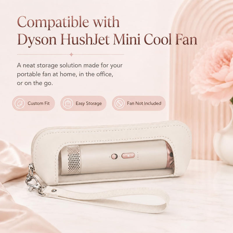 PU Leather Carrying Case Compatible with Dyson HushJet Mini Cool Fan, Clear Window Storage Pouch with Detachable Wrist Strap, Portable Travel Organizer Case for Mini Cooling Fan, Case Only