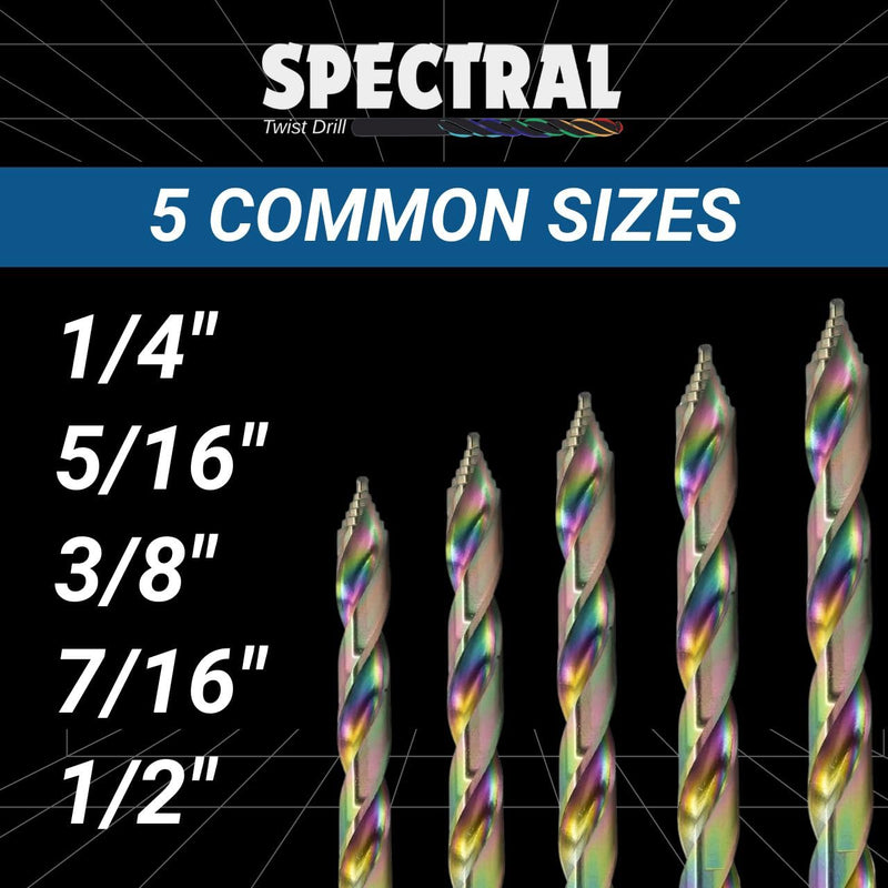 Spectral 5 Piece Stepped Point HSS Drill Bit Set, 1/4"- 1/2", Pouch Case, 135° Step Point Split Point Tip, M2 Steel, 3-Flat Shank, Multi-Color Finish 5 Piece Set