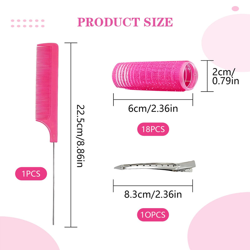 18 Pcs Self Grip Hair Rollers with Comb & 10 Clips - Salon-Pro Sticky Heatless Curler for Short/Long Hair, No-Heat Styling, DIY & Professional Use