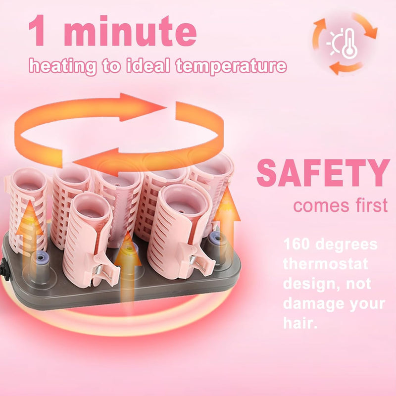 Heated Rollers for Short Hair, Hot Rollers for Medium Length and Long Hair | 10pcs Electric Heated Curlers with Clips for Hairdresser Salon/Barber Or Home Use Diy Hair Styling Tools