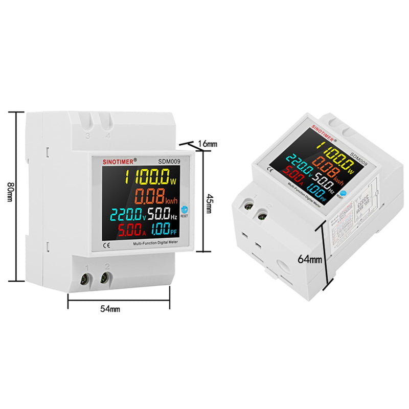 6IN1 Single Phase Energy Meter Din Rail Electricity Usage Monitor AC 40-300V 100A Voltmeter Ammeter Watt Kwh Frequency Power Meter Built-in CT 110V Internal CT