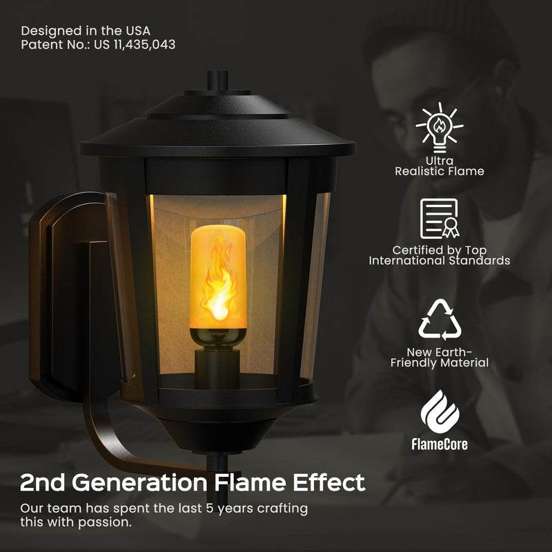 Hompavo Gen2 LED Flame Light Bulbs, Like Real Fire 4-Mode Flickering Light Bulbs with Upside Down Effect, E26 Flame Bulb for Halloween Christmas Party Patio Porch Home Indoor & Outdoor Decorations, 4 4 Pack