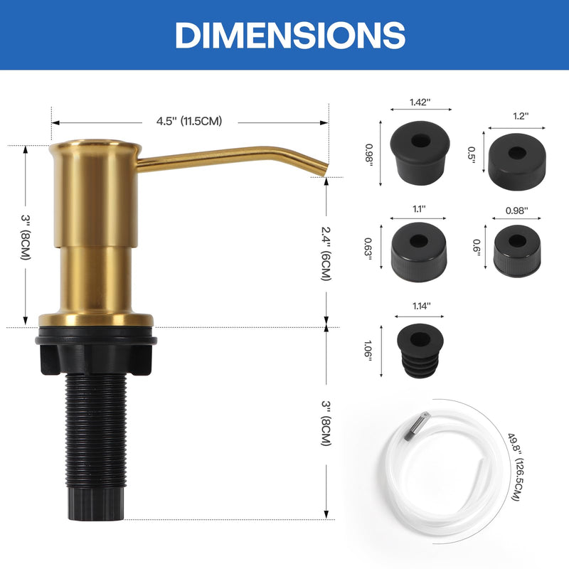 Soap Dispenser for Kitchen Sink, Brushed Gold Built in Soap Dispensers, Stainless Steel Sink Soap Dispenser or Lotion Dispenser Pump with 47" Extension Tube Kit, Upgraded Metal Check Valve