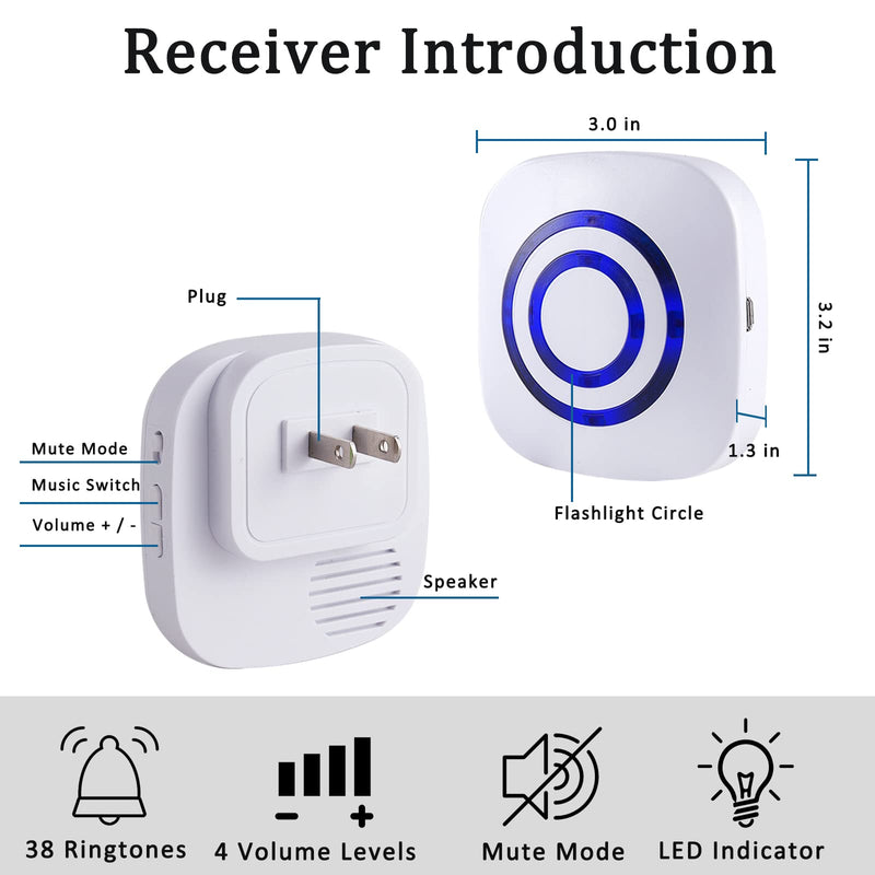 Motion Sensor Alarm, Long Range Wireless Driveway Alarm, Indoor Home Security System Electric Doorbells, 2 Motion Detector and 1 Alarm, 38 Chime Tunes, LED Indicator 1 alarm + 2 detector