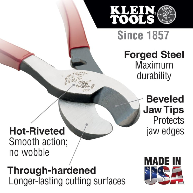  [AUSTRALIA] - Klein Tools J63050 Journeyman Cable Cutter, Made in USA, Cuts Aluminum, Copper and Communications Cable with Shear-Type Jaws