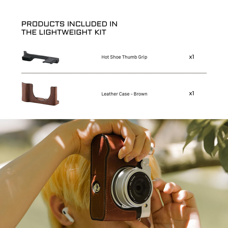 Tilta Vintage Camera Cage Compatible with Fujifilm GFX100RF – Lightweight Kit, Black | Includes Leather Camera Case (Brown) & Hot Shoe Thumb Bracket | Custom Grip Design, Battery Access