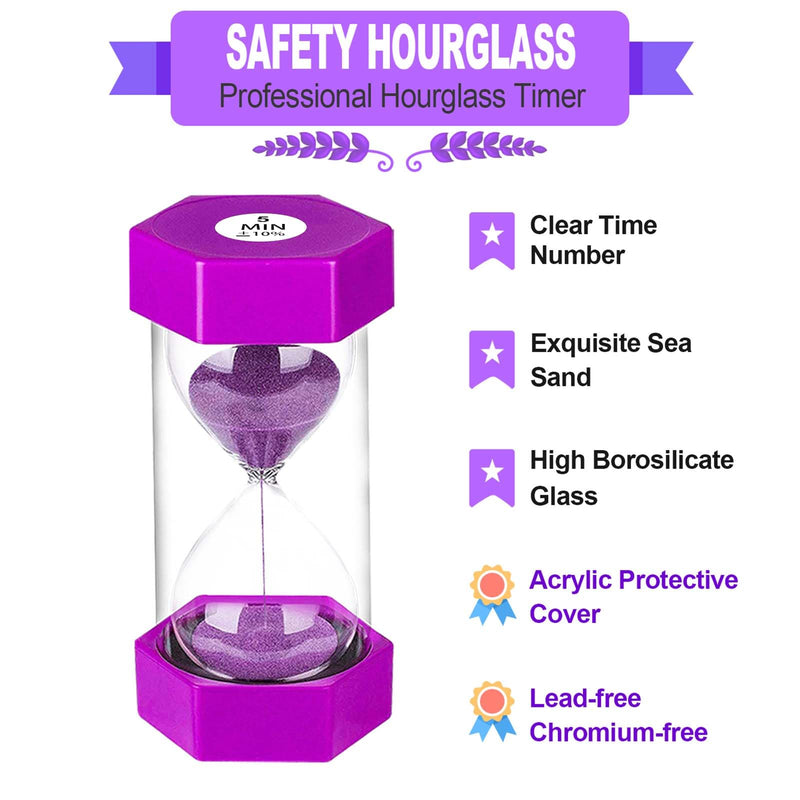 SuLiao Sand Timers 1m/2m/3m/5m/10 Minute,Plastic Hourglass Sand Timer for Kids,Colorful Large Hour Glass Clock,Visual Sandglass Set for Classroom Games Kitchen Office Desk(Pack of 5) 1/2/3/5/10 Minutes Blue/Green/Orange/Red/Purple
