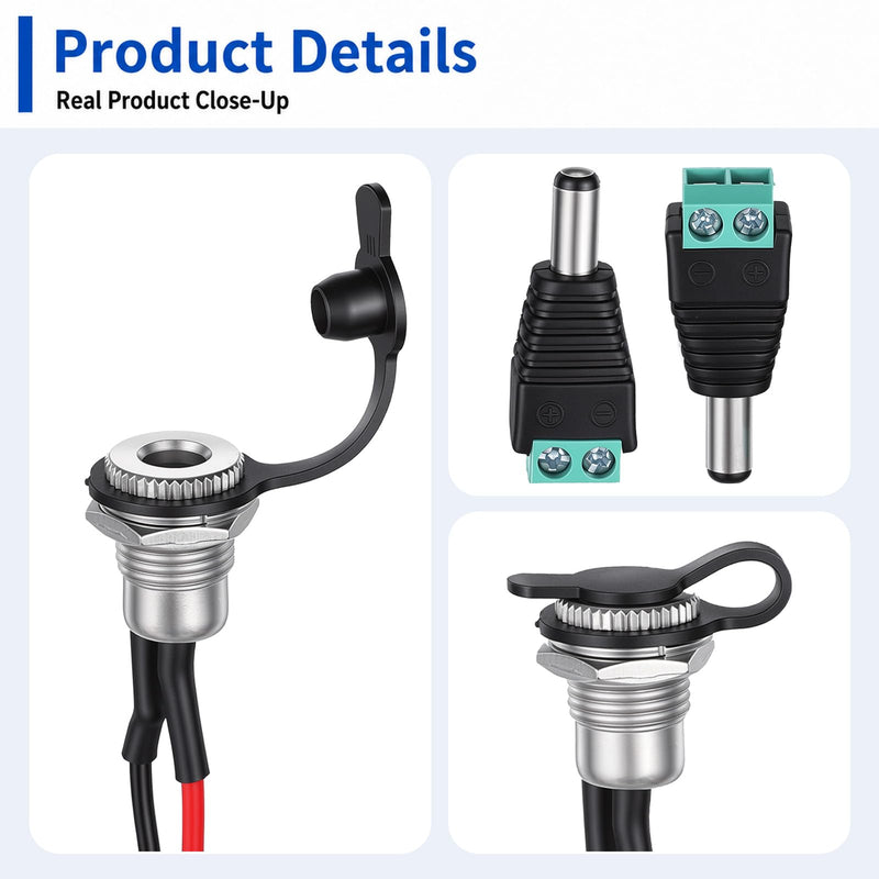 6 PCS 5.5x2.1Mm Dc Power Jack Set, Pre-Wired Female Dc-Power Jack 5.5 X 2.1 Mm Male Dc Connector Plug Battery Powers Mount Connector Adapter for Audio Video DIY Appliances